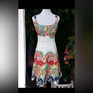 Nine West Womens A-Line Dress Multicolor Floral Sleeveless Empire Waist Zip 6